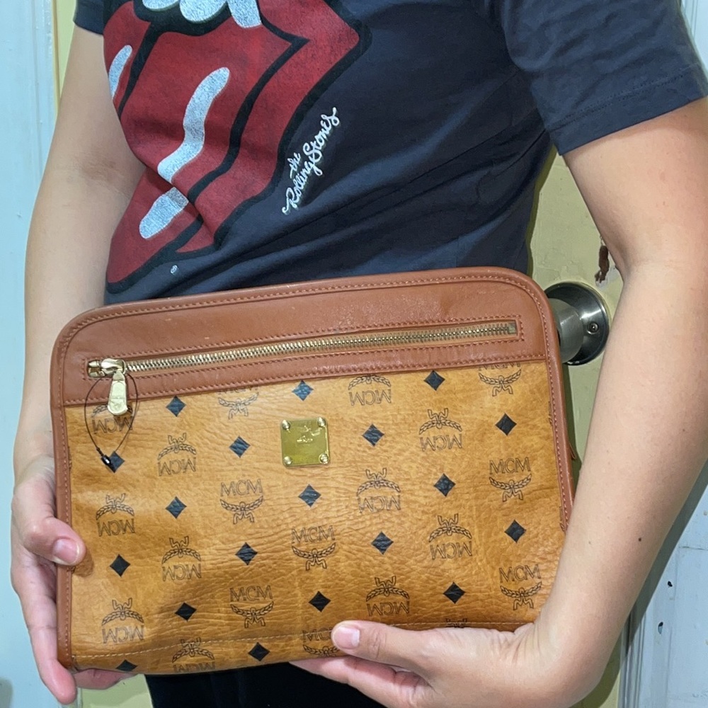 MCM cognac clutch